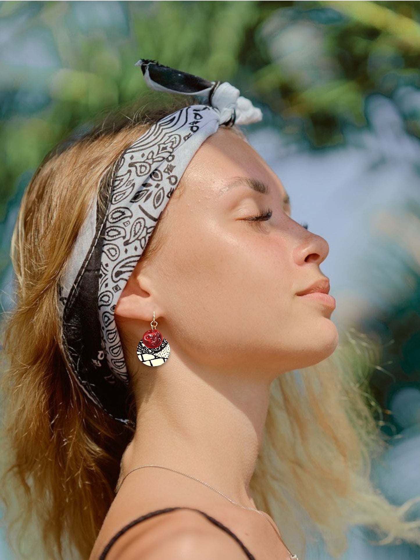 Black, White & Red Decal Earrings