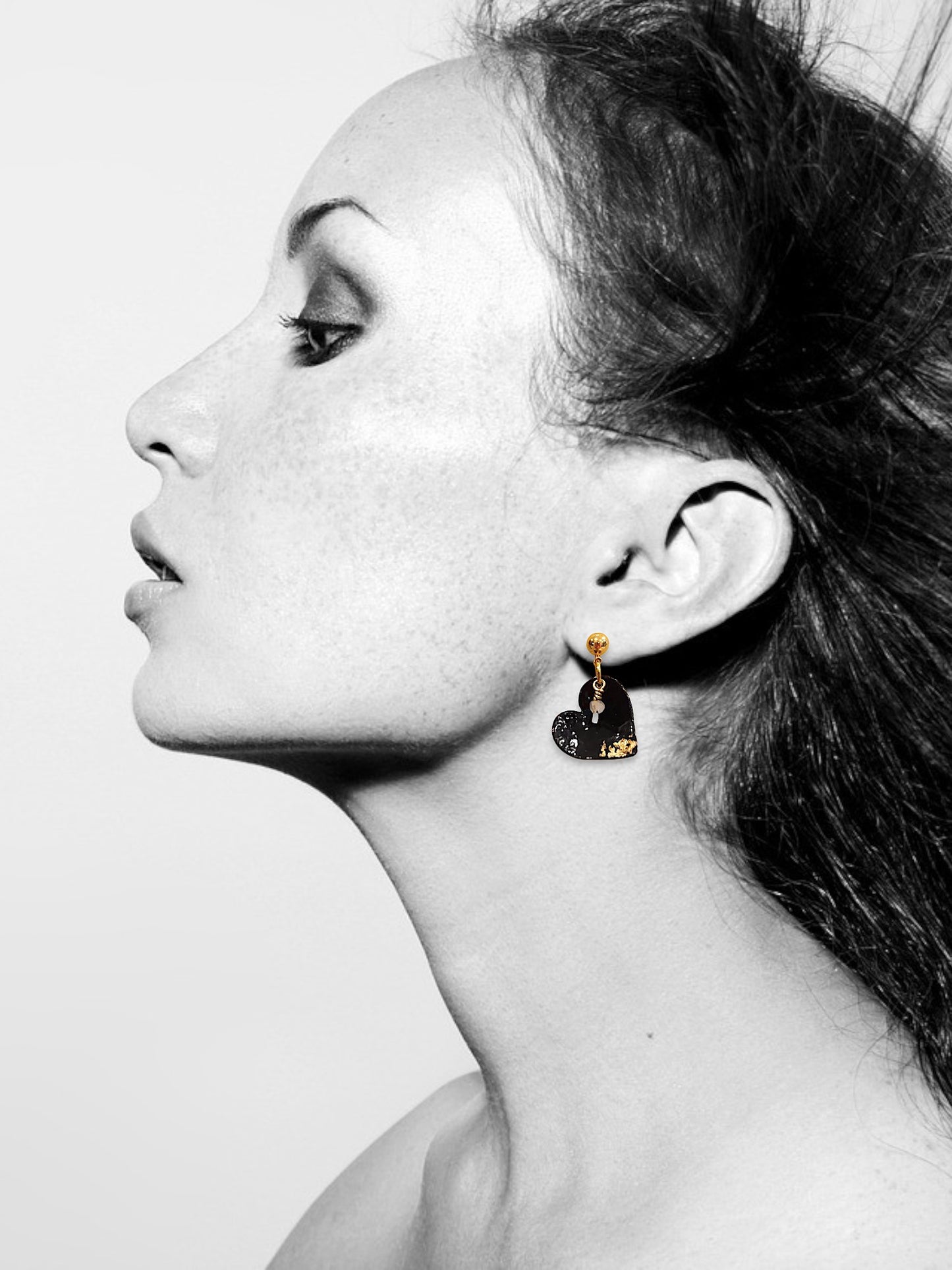 Black & Gold Heart Earrings