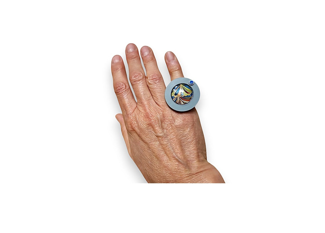 Lucite & Enamel Decal Ring II
