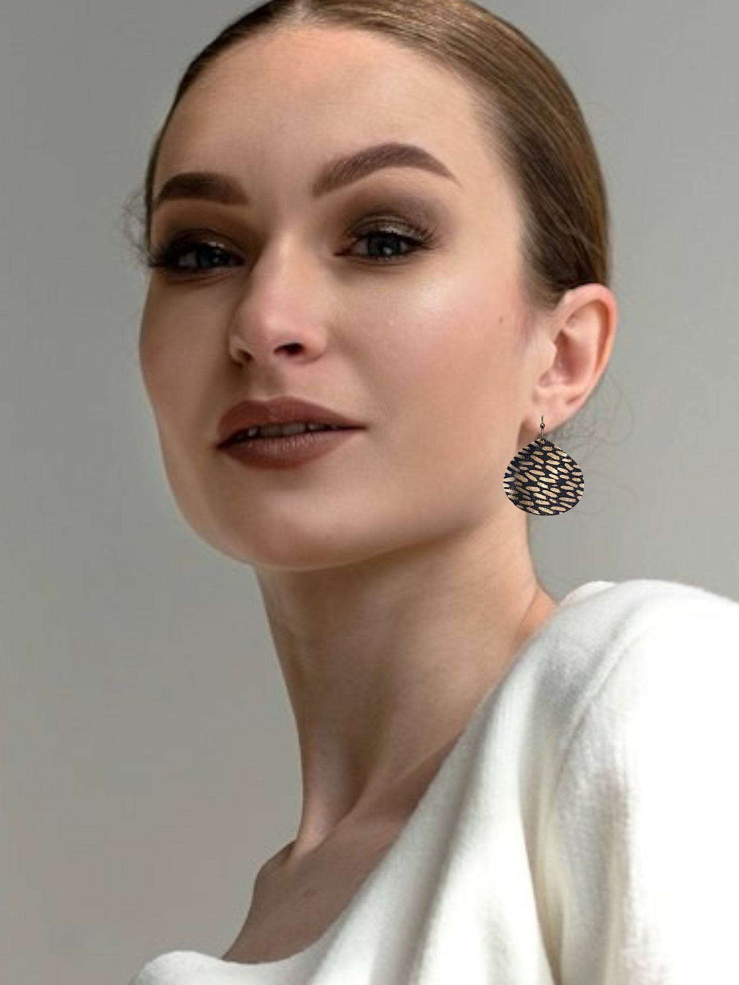 Golden Shimmer: Laser Engraved Brass Drop Earrings