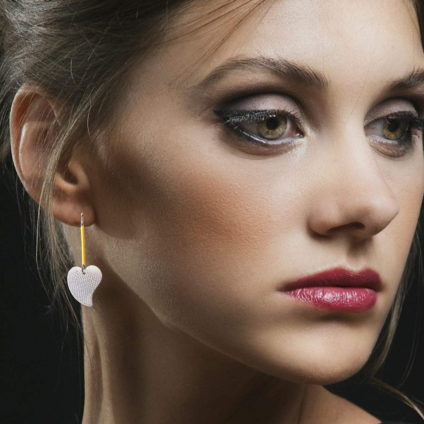Silver Heart Earrings with Yellow Bar