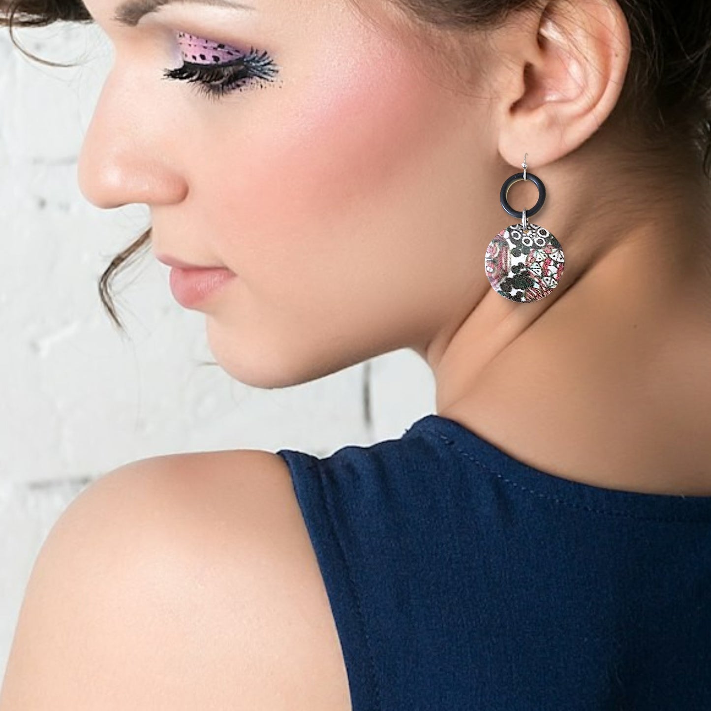 Black-O, White & Red Decal Earrings