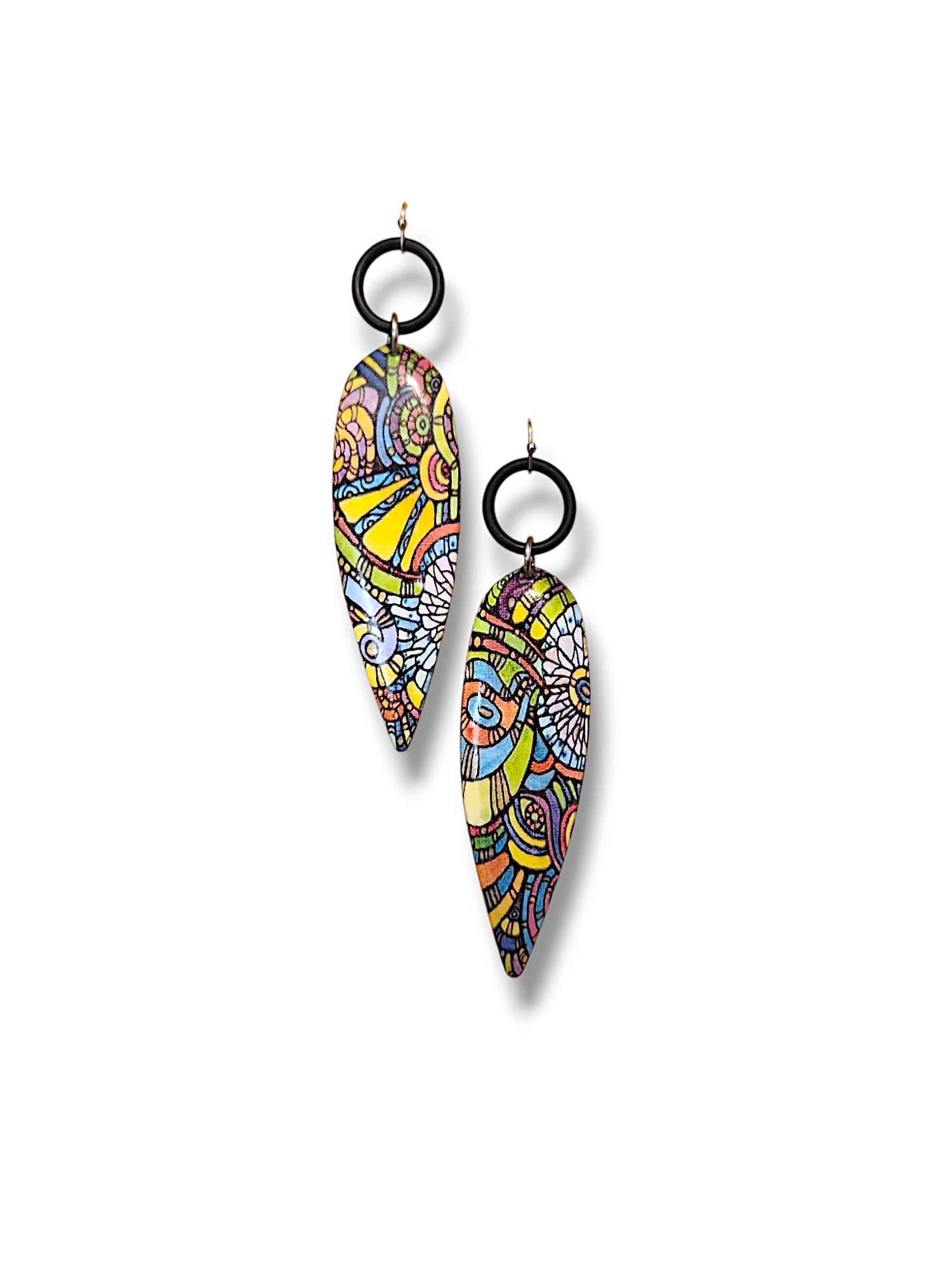 Doodle Decal & Rubber Ring Earrings