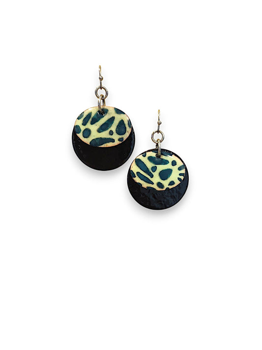 Green, Yellow & Black Enamel Earrings