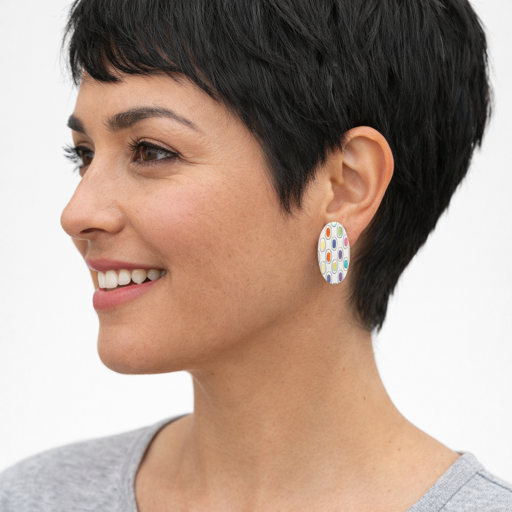 Confetti Dot Stud Earrings | Hand-Painted & Laser-Engraved