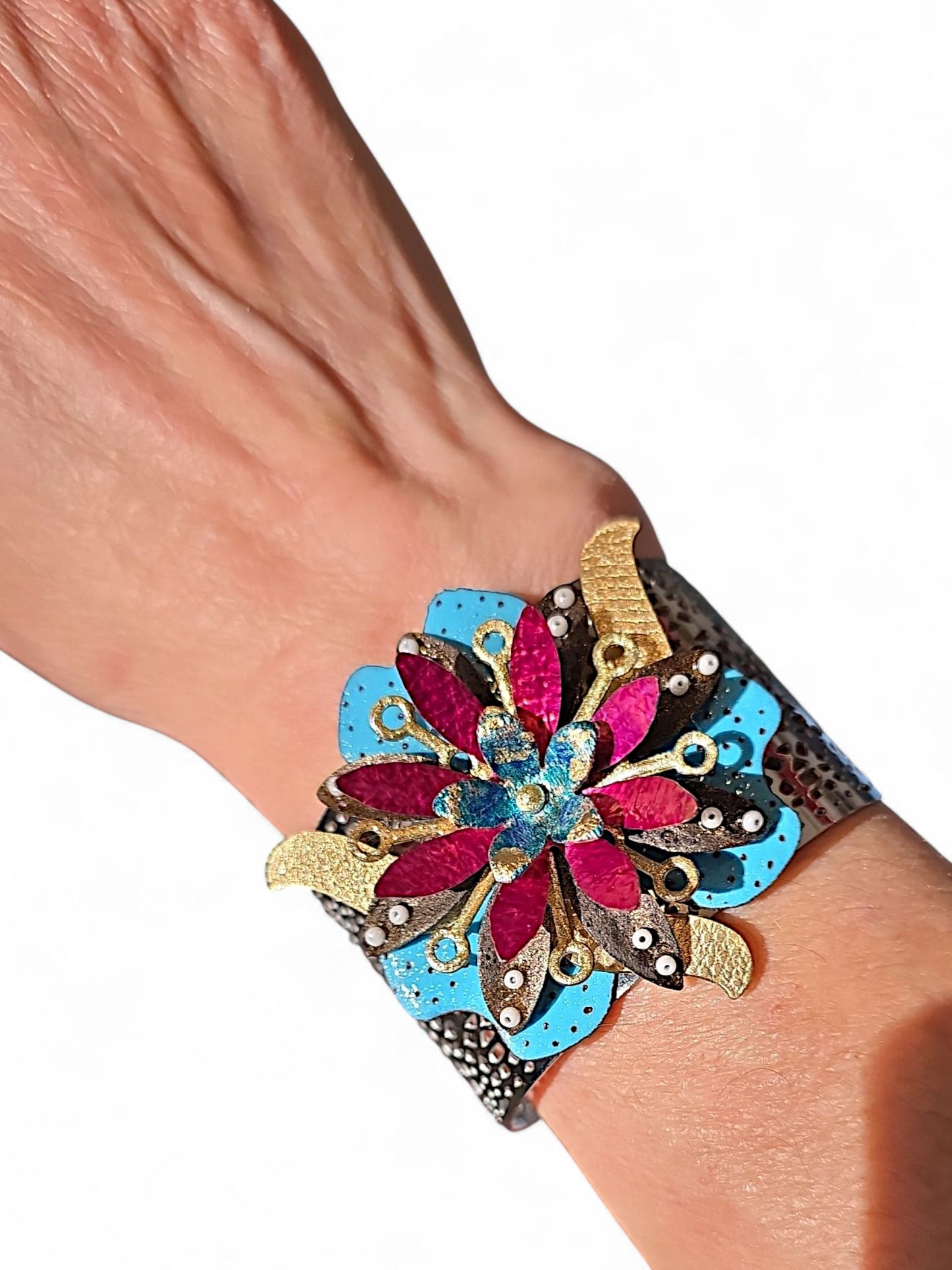 Fleur Blue & Magenta Cuff Bracelet