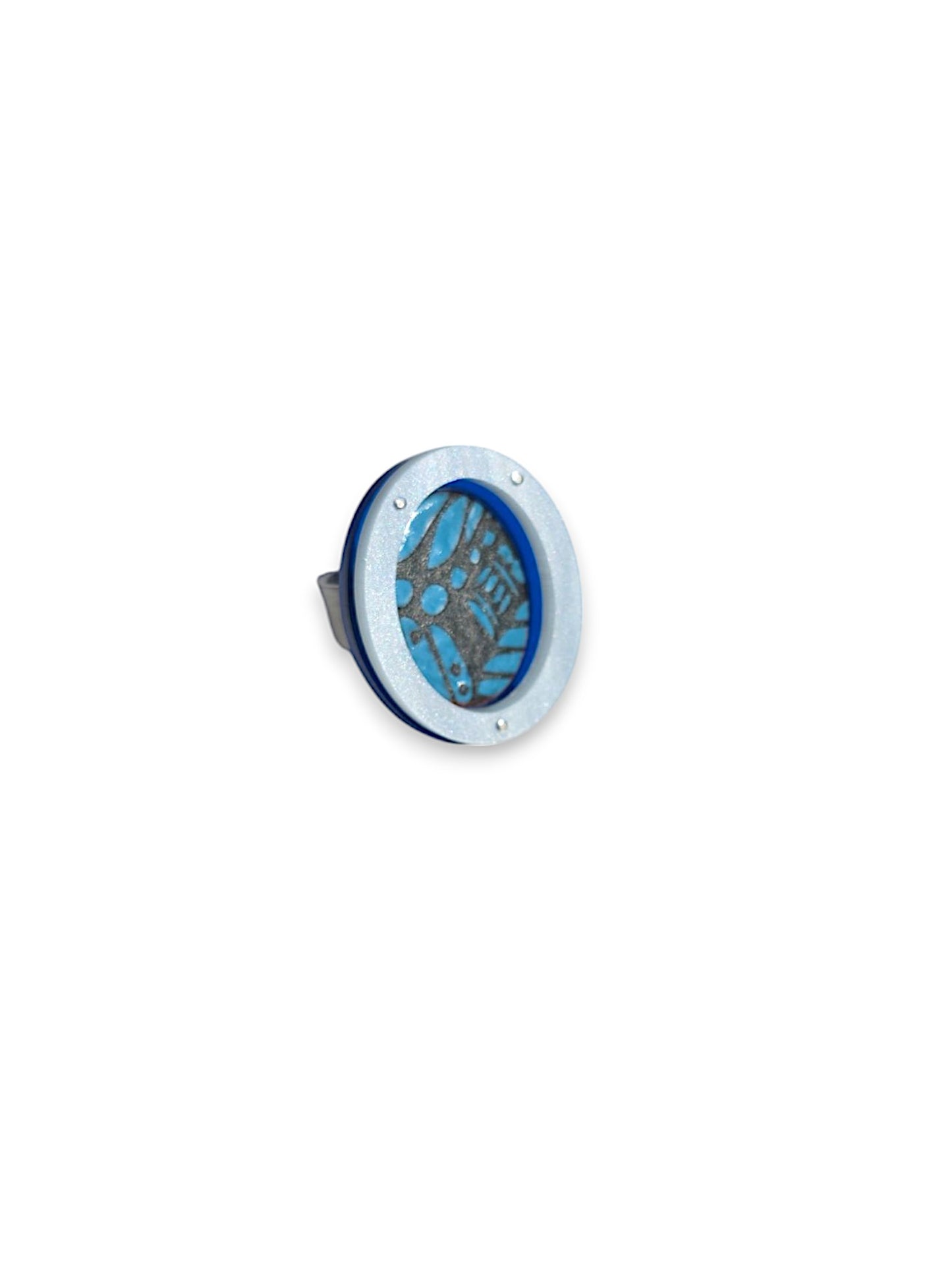 Lucite & Enamel Engraved Ring