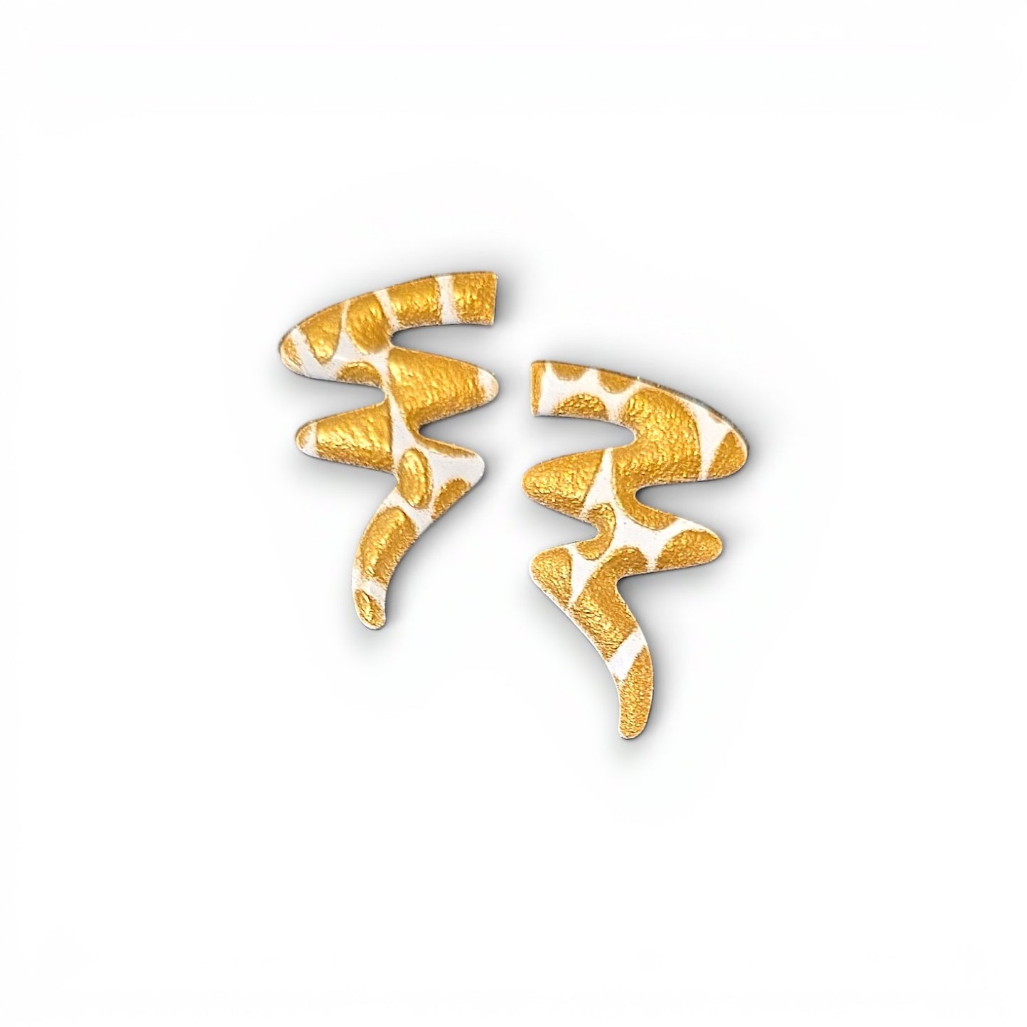 Lightning Bolt Abstract Gold and White Powder-Coated Steel Earrings