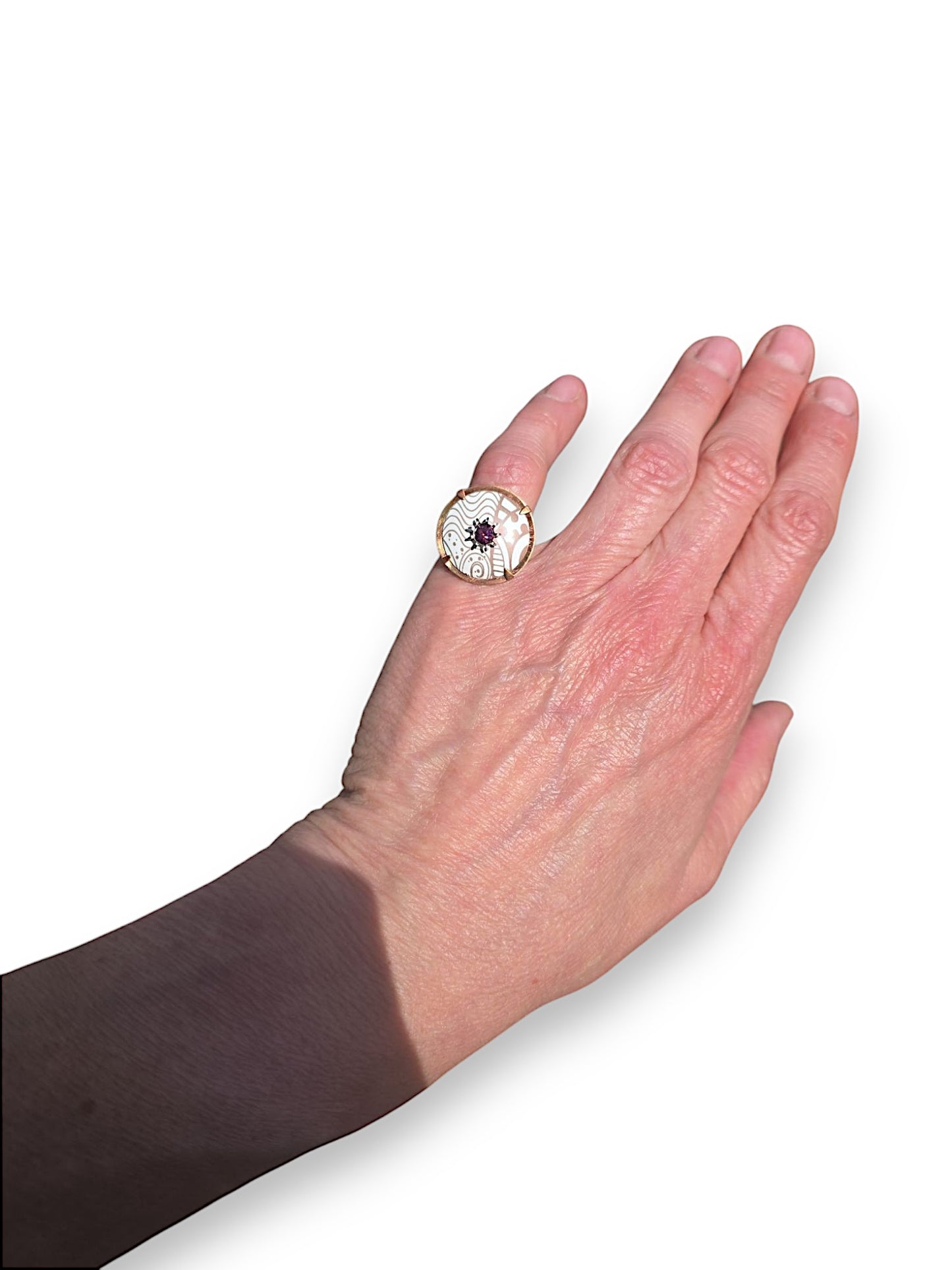 Engraved Enamel & Purple Topaz Ring