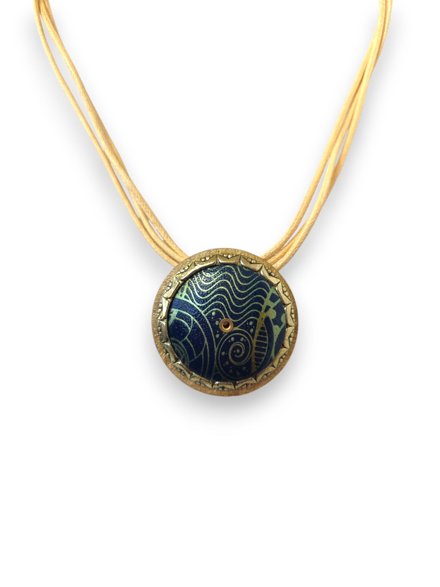 Blue Patterned Brass Necklace