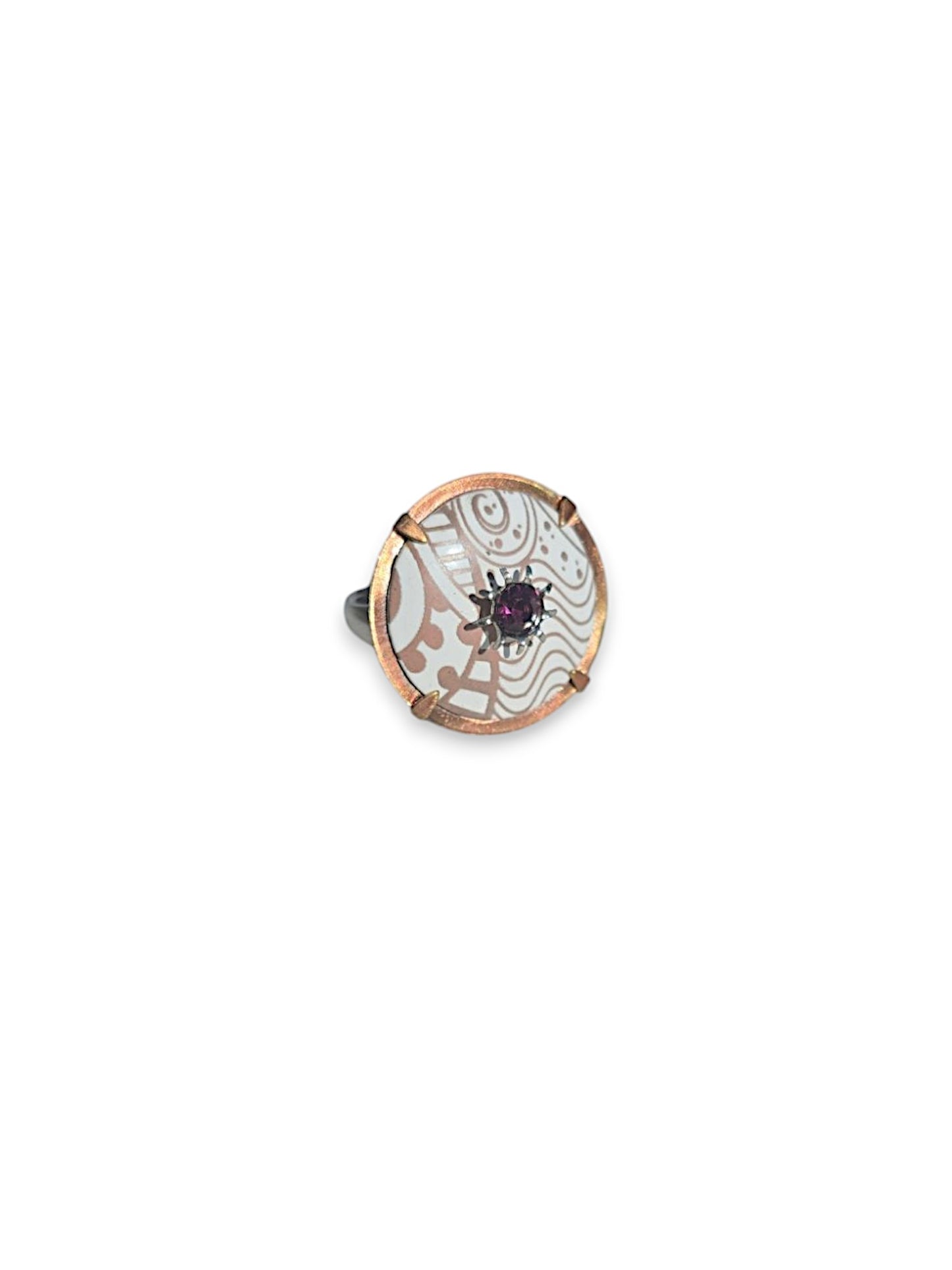 Engraved Enamel & Purple Topaz Ring