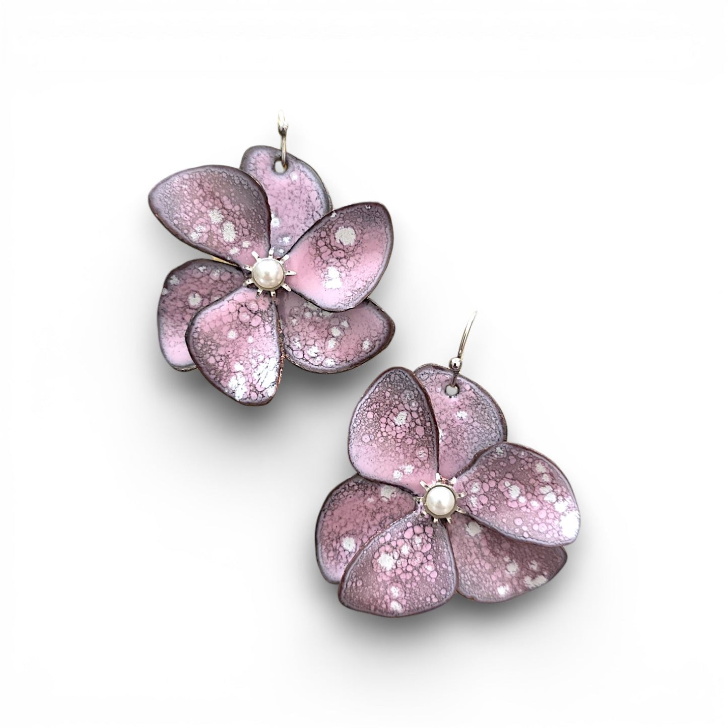Blush Bloom Revival Earrings | Hand-Enameled Reclaimed Copper & Pearl