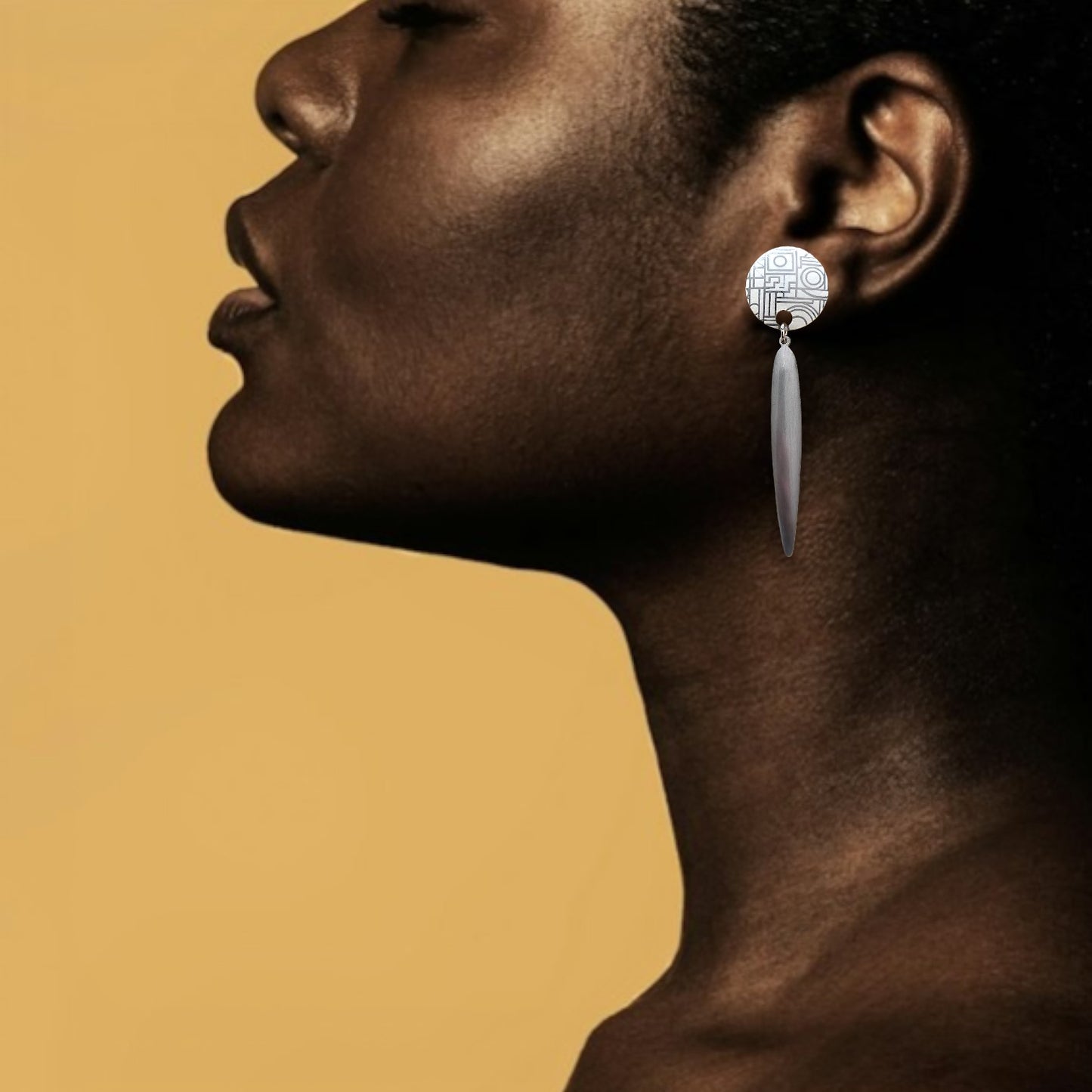 Silver Statement Drop Earrings | Laser-Engraved Powder-Coated Steel