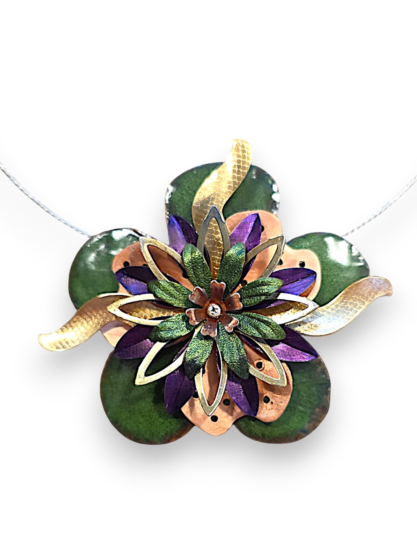 Fleur Green, Purple & Gold Necklace