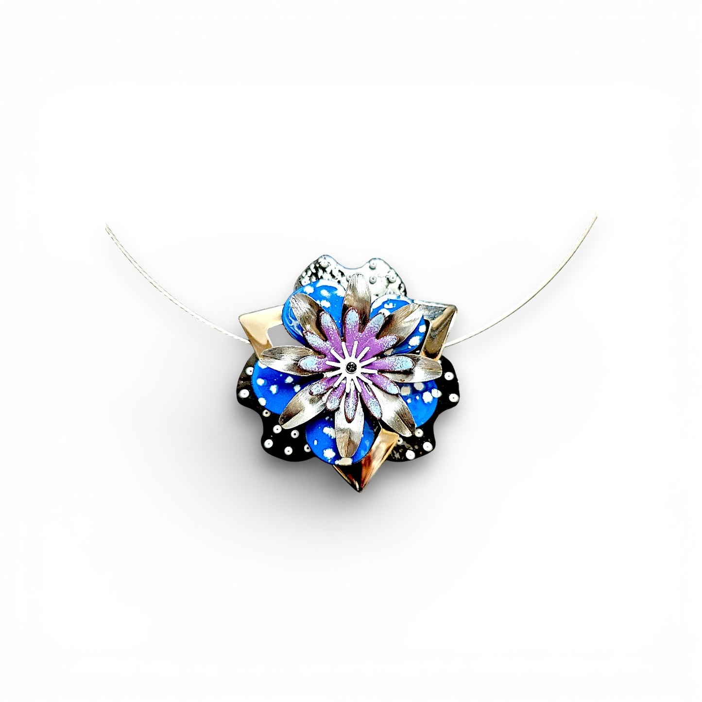 Fleur Black, Blue & Purple Convertible Necklace Brooch | Hand-Enameled Copper