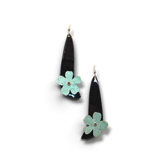 Black and Green Flower Earrings