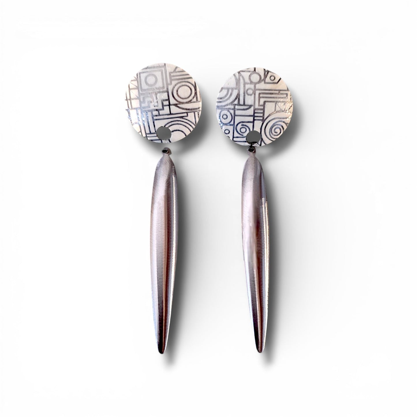 Silver Statement Drop Earrings | Laser-Engraved Powder-Coated Steel
