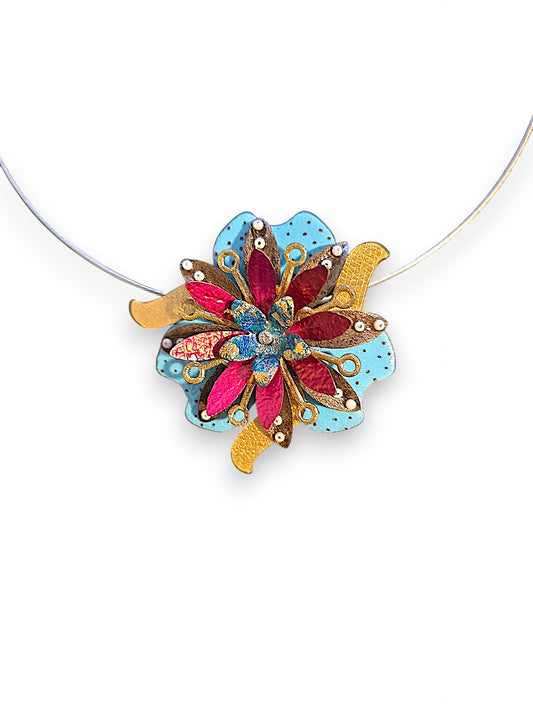 Fleur Blue & Magenta Necklace/Brooch