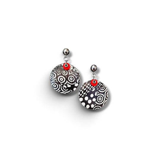 Black, White & Dot Red Decal Earrings II