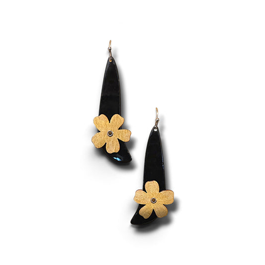 Black and Gold Flower Earrings