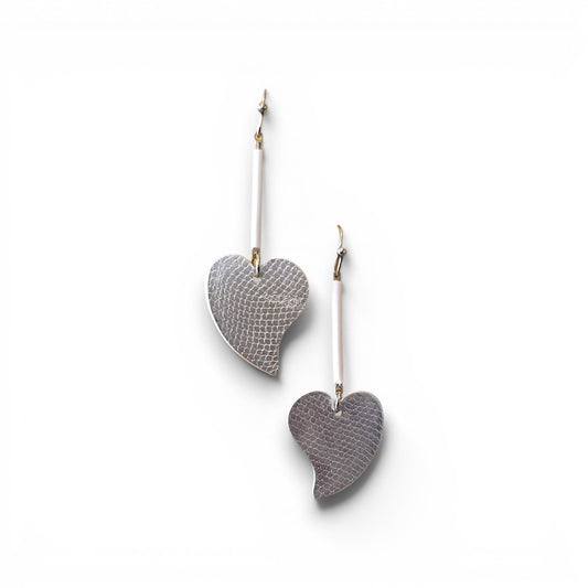 Silver Heart Earrings with White Bar