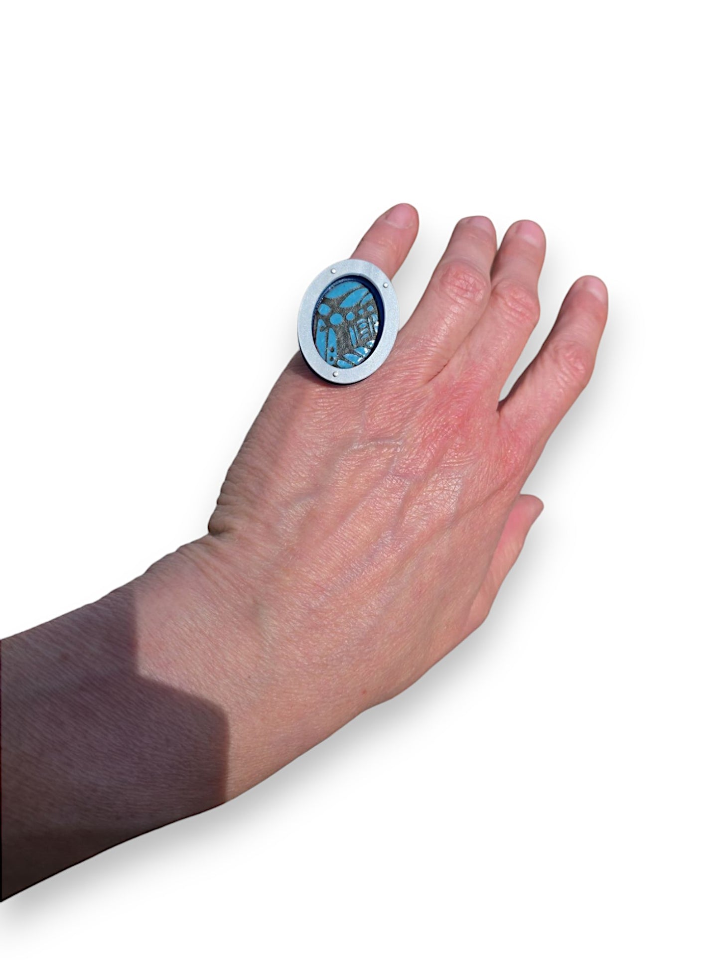 Lucite & Enamel Engraved Ring
