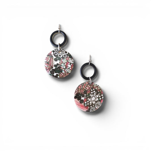 Black-O, White & Red Decal Earrings