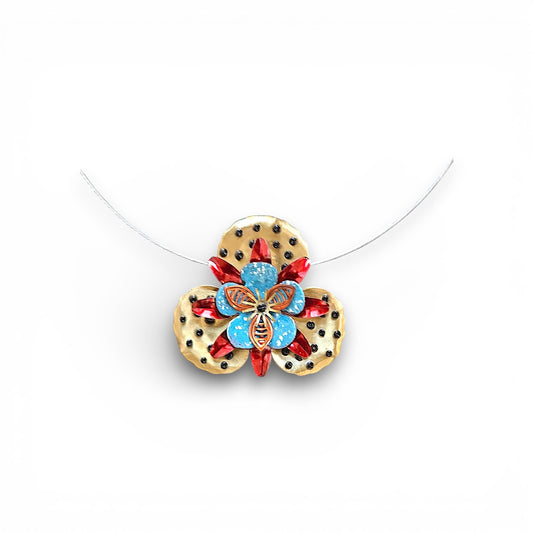Fleur Gold, Red & Blue Necklace/Brooch