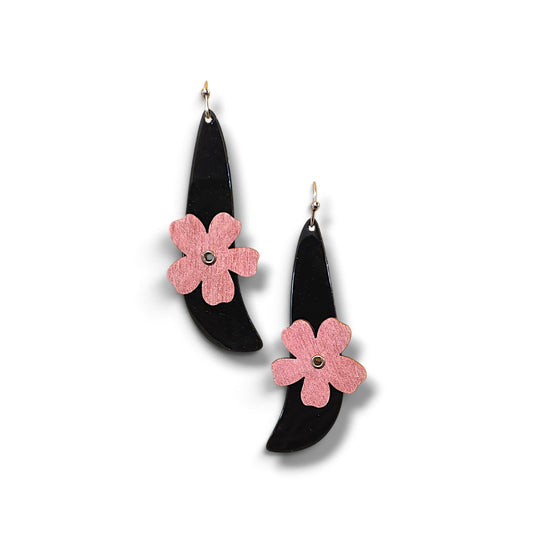 Black and Pink Flower Earrings