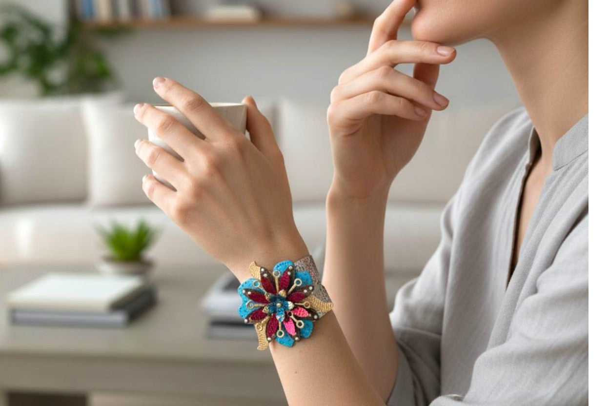 Fleur Blue & Magenta Cuff Bracelet