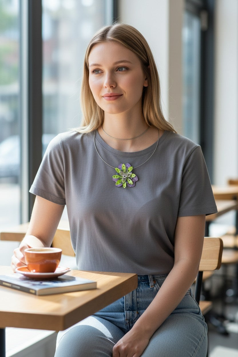 Fleur Purple & Lime Necklace/Brooch
