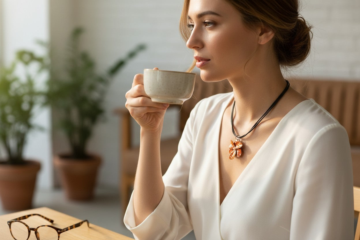 Single Orange & White Blossom Necklace