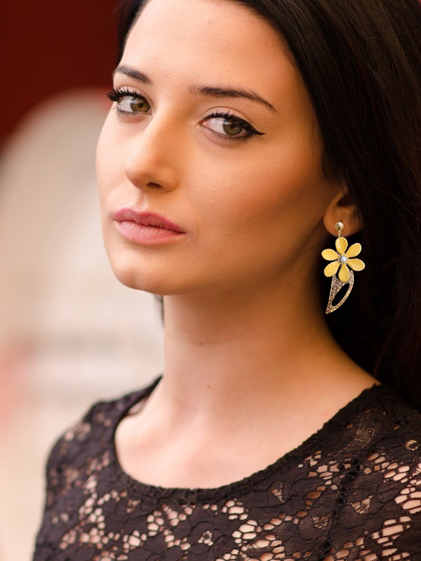 Yellow & Brass Blossom Earrings