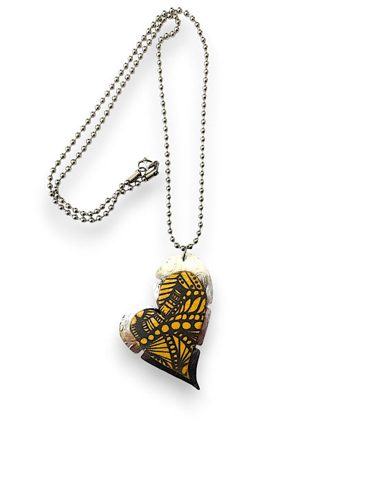 Yellow Engraved Heart Necklace